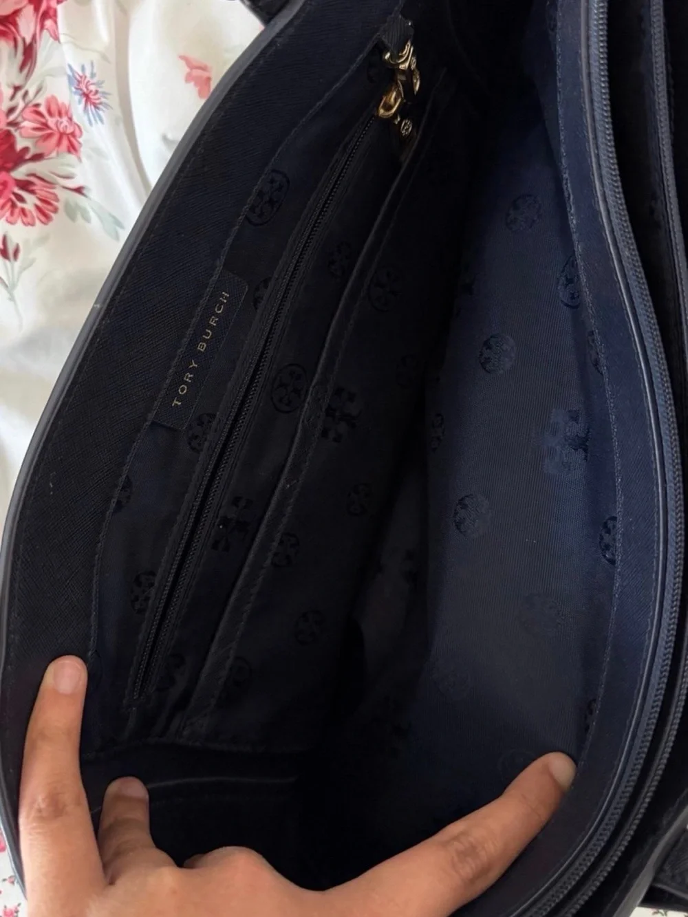 Tory Burch Black Leather tote with gold hardware